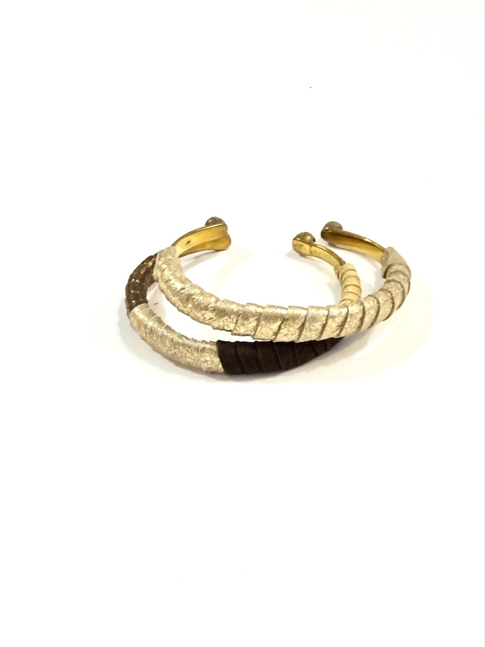 Lena Bernard Wrapped Cord Cuff Bracelet Set Gold & Brown | NWT